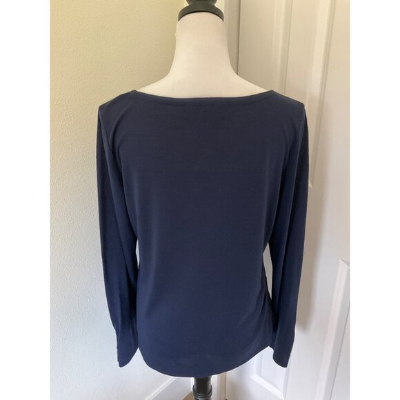 White House Black Market size Large Blue Longsleeve Silver Buttons - Picture 5 of 6